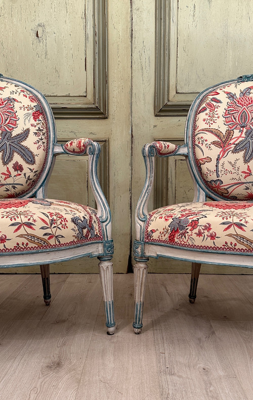 Georges Jacob, Pair Of Cabriolet Armchairs Stamped From Transition Period Circa 1770