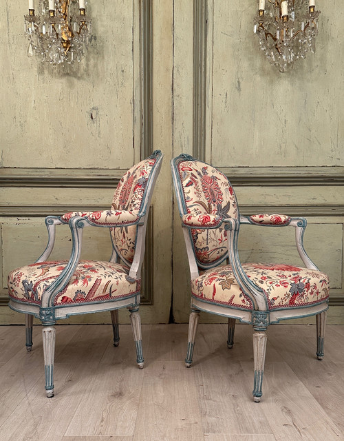 Georges Jacob, Pair Of Cabriolet Armchairs Stamped From Transition Period Circa 1770