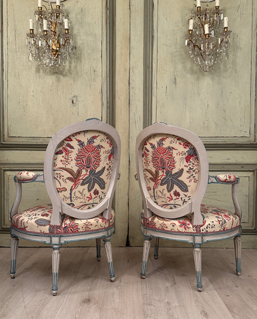 Georges Jacob, Pair Of Cabriolet Armchairs Stamped From Transition Period Circa 1770