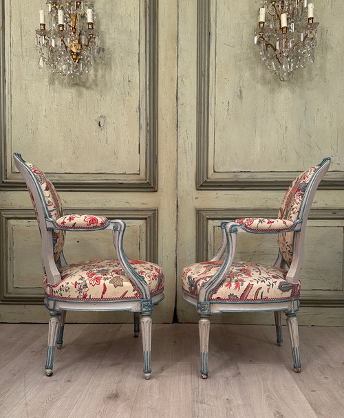 Georges Jacob, Pair Of Cabriolet Armchairs Stamped From Transition Period Circa 1770