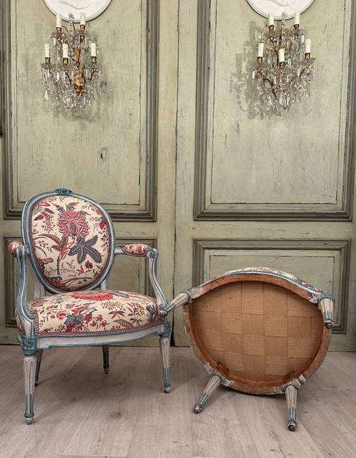 Georges Jacob, Pair Of Cabriolet Armchairs Stamped From Transition Period Circa 1770