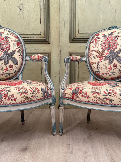 Georges Jacob, Pair Of Cabriolet Armchairs Stamped From Transition Period Circa 1770