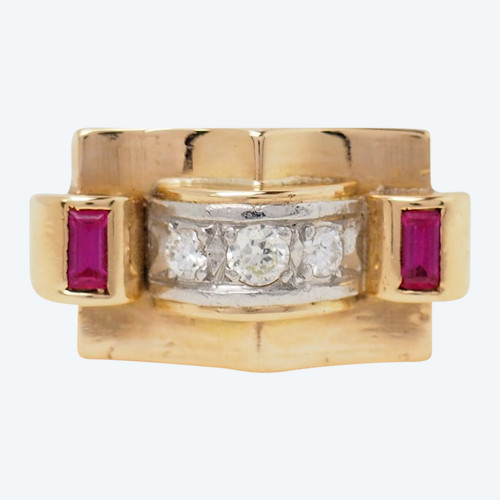 Tank ring in yellow gold and diamonds