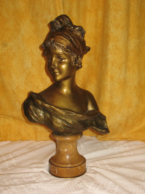 Busto in bronzo di giovane ragazza firmato da G. Van der Straeten XIX secolo