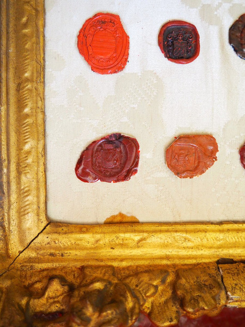 Collection Of Ancient Coat Of Arms Stamps Presented In 2 Louis XIV Period Frames - Heraldic