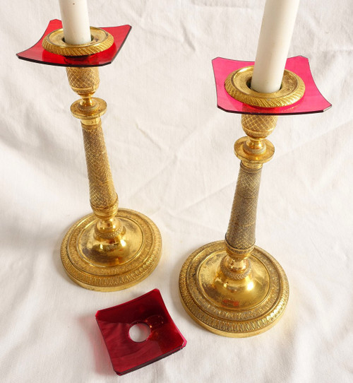 Series Of 6 Bobêches Of Candlesticks Or Chandeliers In Red Crystal - 19th Century