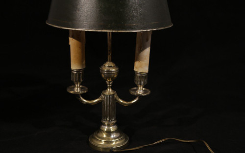 Lampada Bouillotte, 2 luci, XIX secolo, bronzo argentato