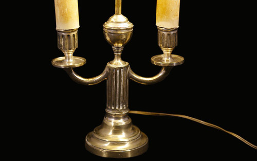 Lampada Bouillotte, 2 luci, XIX secolo, bronzo argentato