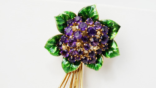 Yellow Gold, Amethyst And Enamel Brooch