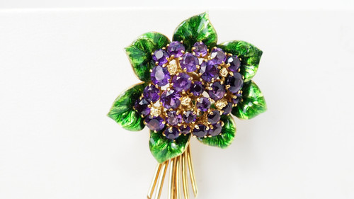 Yellow Gold, Amethyst And Enamel Brooch