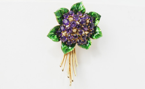 Yellow Gold, Amethyst And Enamel Brooch