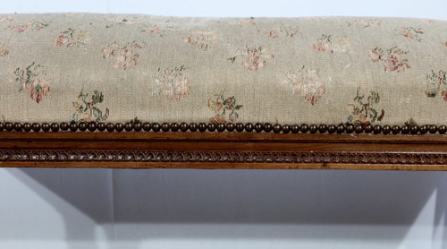 Long solid walnut bench seat, Louis XVI style - 1900