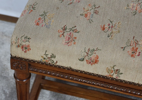 Long solid walnut bench seat, Louis XVI style - 1900