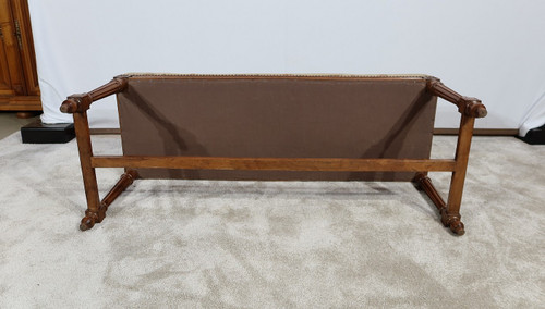 Long solid walnut bench seat, Louis XVI style - 1900