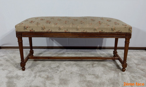 Long solid walnut bench seat, Louis XVI style - 1900