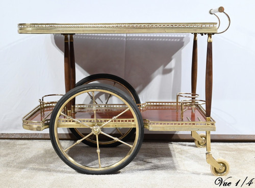 Mahogany and Brass Rolling Bar Table - 1970