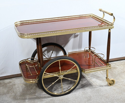 Mahogany and Brass Rolling Bar Table - 1970