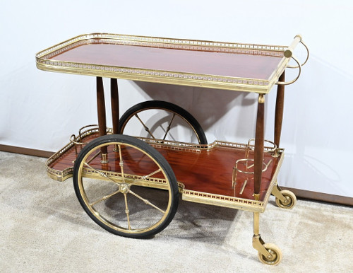 Mahogany and Brass Rolling Bar Table - 1970