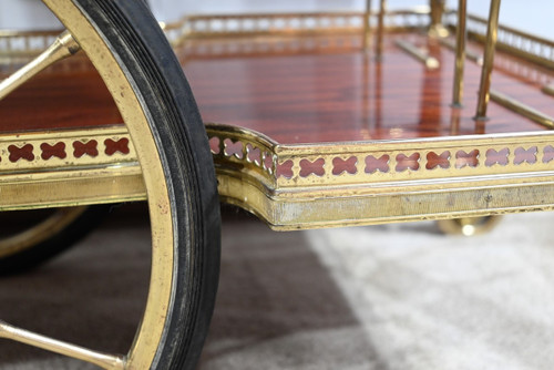 Mahogany and Brass Rolling Bar Table - 1970