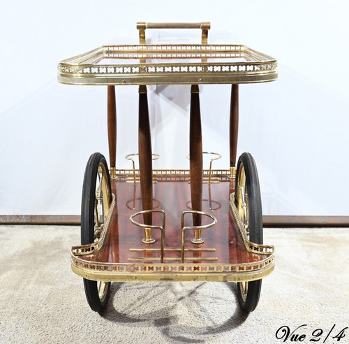 Mahogany and Brass Rolling Bar Table - 1970