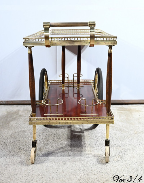 Mahogany and Brass Rolling Bar Table - 1970