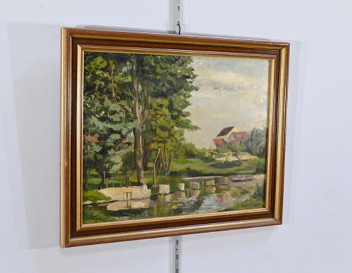 Oil painting on wood, signed M.Cauvet - 1958