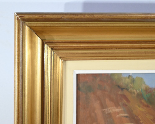 Oil on wood "Maison en Brière", signed E. Gautier - 1955