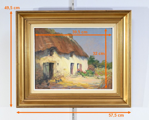 Oil on wood "Maison en Brière", signed E. Gautier - 1955