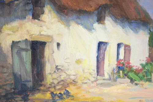 Oil on wood "Maison en Brière", signed E. Gautier - 1955