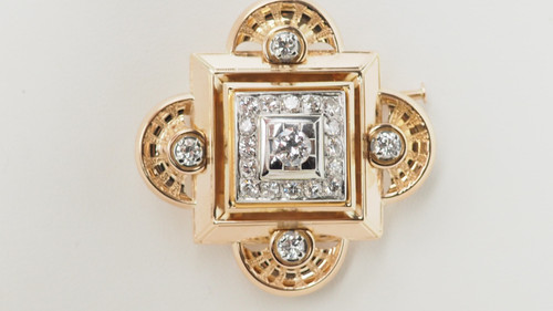 Brosche Anhänger aus Gelbgold mit Diamanten