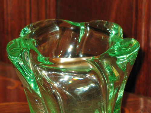 Torso-shaped green Daum crystal vase signed 20th century