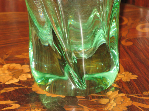 Torso-shaped green Daum crystal vase signed 20th century