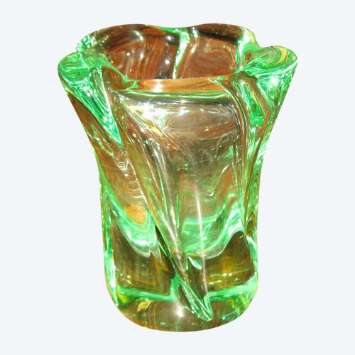 Torso-shaped green Daum crystal vase signed 20th century