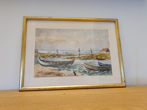 Bassin d'Arcachon , Pinassottes , Watercolor , Signed , XXth century