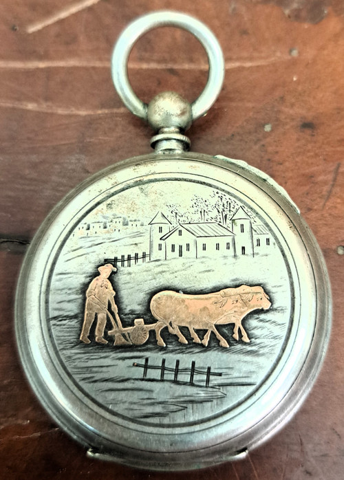 Pocket watch with silver clamshell chatelaine