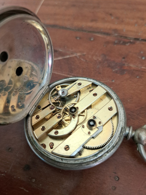 Pocket watch with silver clamshell chatelaine