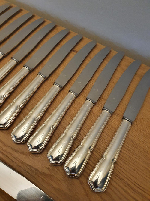 SFAM Suite of 24 Filet Knives Violinné Silver Metal 20th century