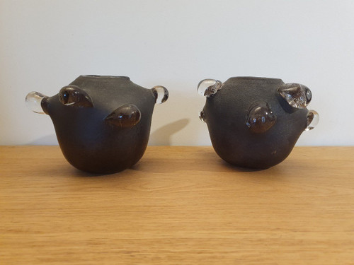 Murano, Pair Of Ball Vases, Design 1970, Glass Paste XX°.