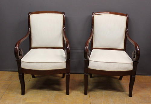 Pair Of Louis Philippe Period Armchairs With Mahogany Crosses XIX