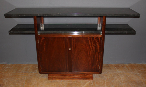 Art Deco Period Console In Exotic Wood And Marble Circa 1930