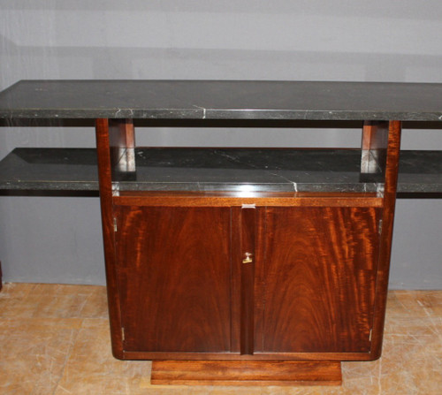 Art Deco Period Console In Exotic Wood And Marble Circa 1930