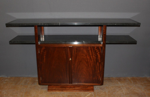 Art Deco Period Console In Exotic Wood And Marble Circa 1930