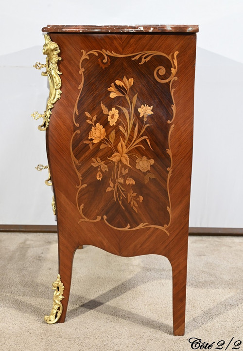 Petite Commode-Tombeau en Palissandre et Bois de Violette, style Transition Louis XIV  Louis XV – Début XXe