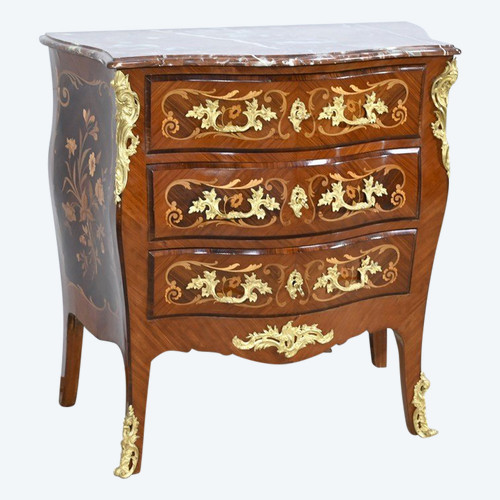 Petite Commode-Tombeau en Palissandre et Bois de Violette, style Transition Louis XIV  Louis XV – Début XXe