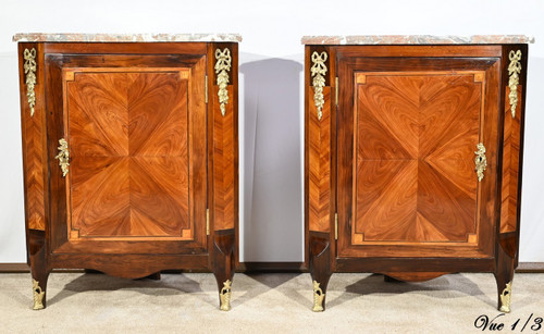 Pair of Corner Cabinets in Precious Wood, Louis XV/Louis XVI Transition Period – 2nd Part 18th Century