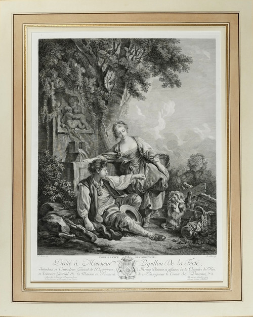 Etching Obedience Rewarded Engraving After François Boucher Old Print