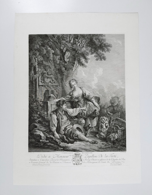 Etching Obedience Rewarded Engraving After François Boucher Old Print