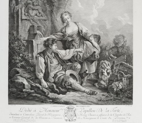 Etching Obedience Rewarded Engraving After François Boucher Old Print