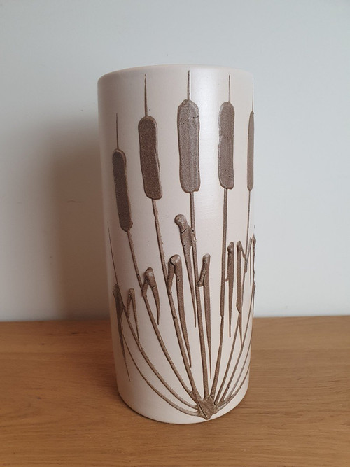 Rollervase, Schilfrohr, Keramik, 1970er Jahre.