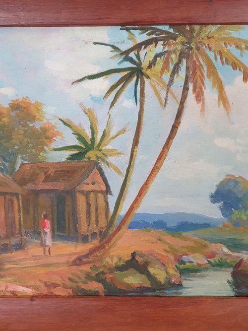 Ecole Malgache , Paysage , Huile Sur Toile , Signé , XX°.